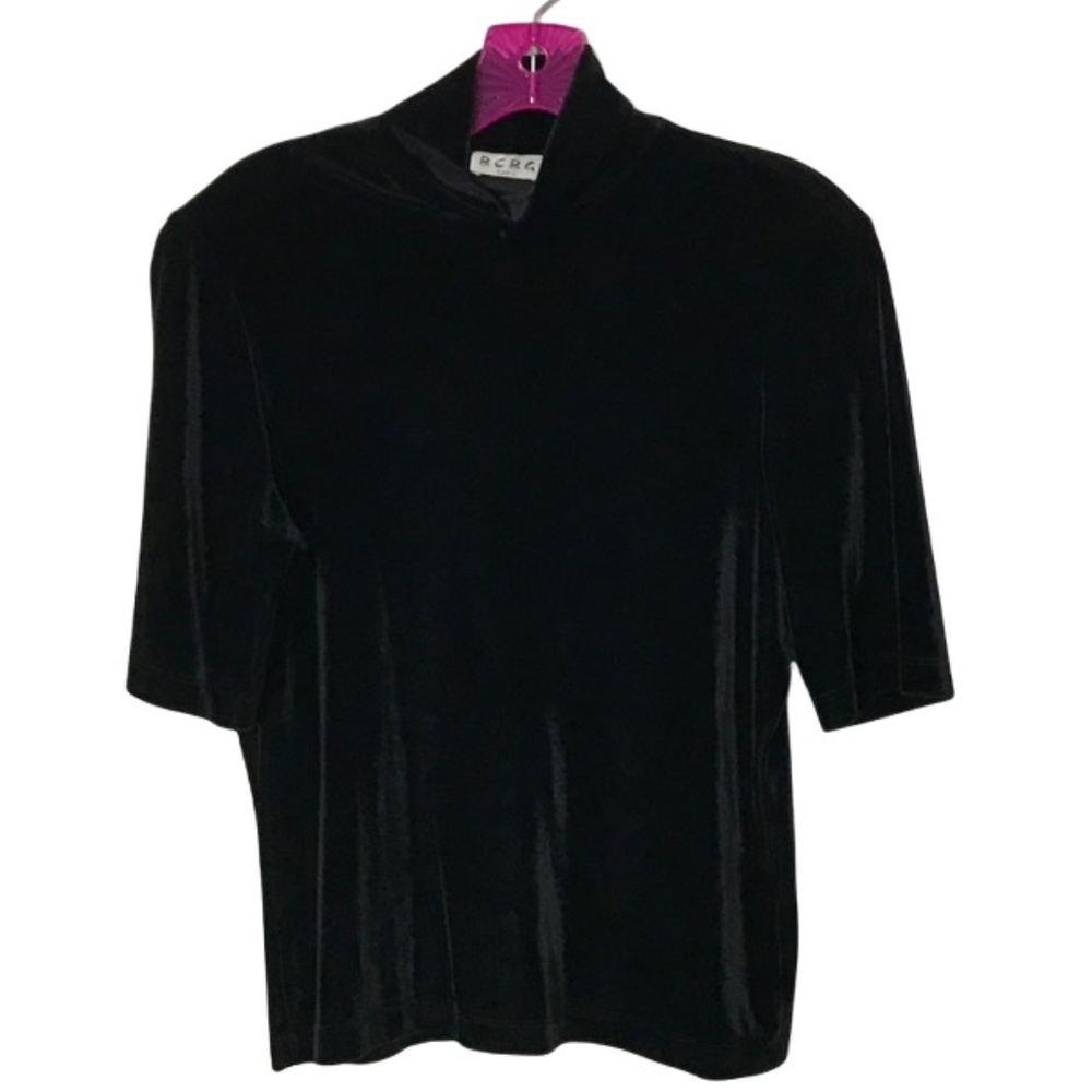 BCBG Paris Black Stretch Velvet Mock TurtleneckTop